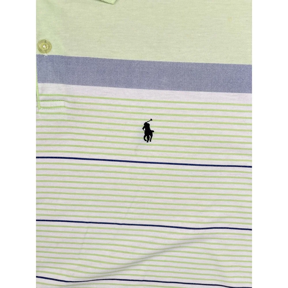 Vintage Ralph Lauren Polo Shirt Mens XL Lime Green Striped Short Sleeve Y2K